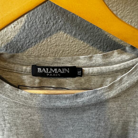 Balmain Logo Print T-Shirt Gray and Black Size XXL - Picture 3 of 11